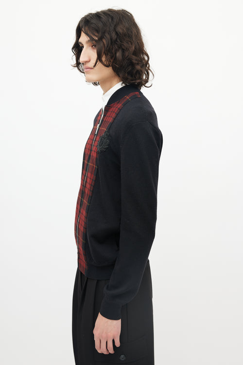 Alexander McQueen Black & Red Wool Plaid Front Jacket
