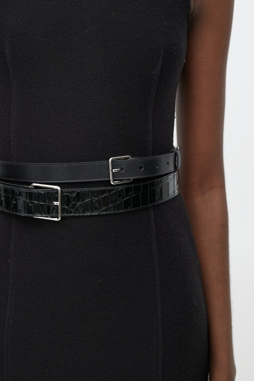Alexander McQueen Black Smooth & Embossed Leather Wrap Belt