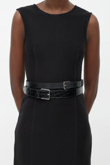 Alexander McQueen Black Smooth & Embossed Leather Wrap Belt