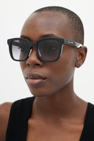 Alexander McQueen Black & White AM0295 Wayfarer Sunglasses