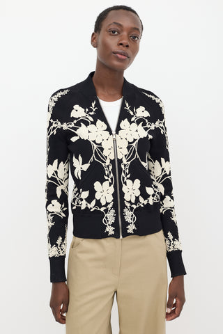 Alexander McQueen Black & White Floral Bomber Jacket