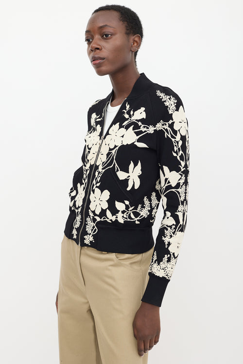 Alexander McQueen Black & White Floral Bomber Jacket