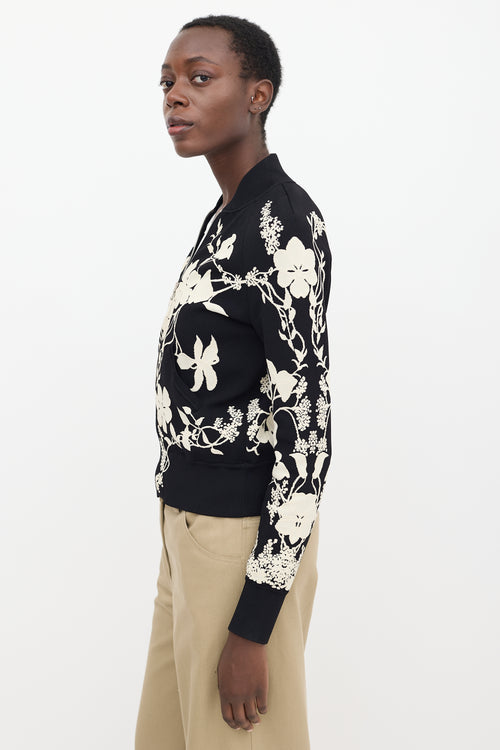 Alexander McQueen Black & White Floral Bomber Jacket