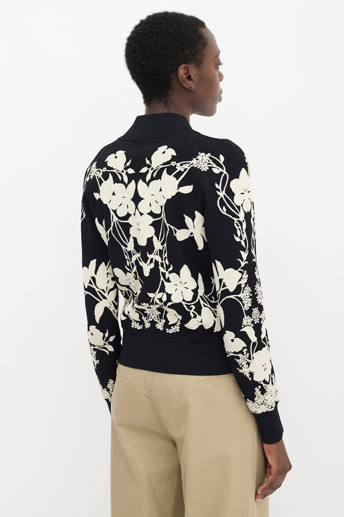 Alexander McQueen Black & White Floral Bomber Jacket