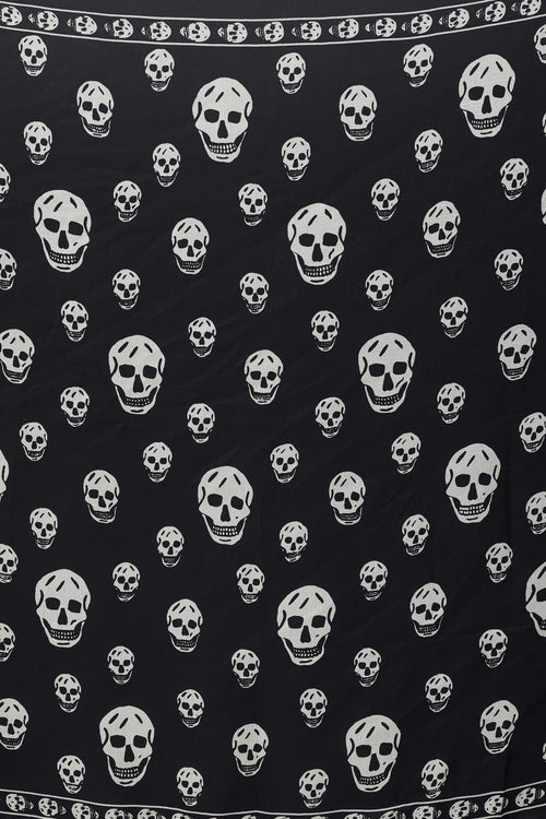 Alexander McQueen Black & White Silk Skull Print Scarf