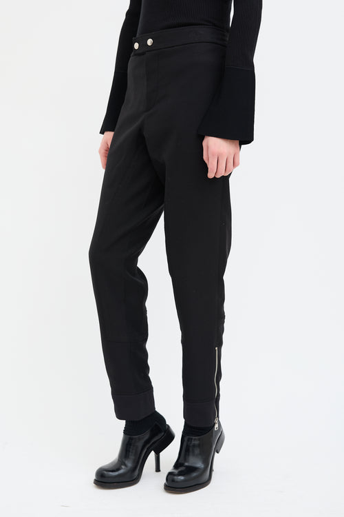 Alexander McQueen Black Wool Blend Tapered Riding Pant