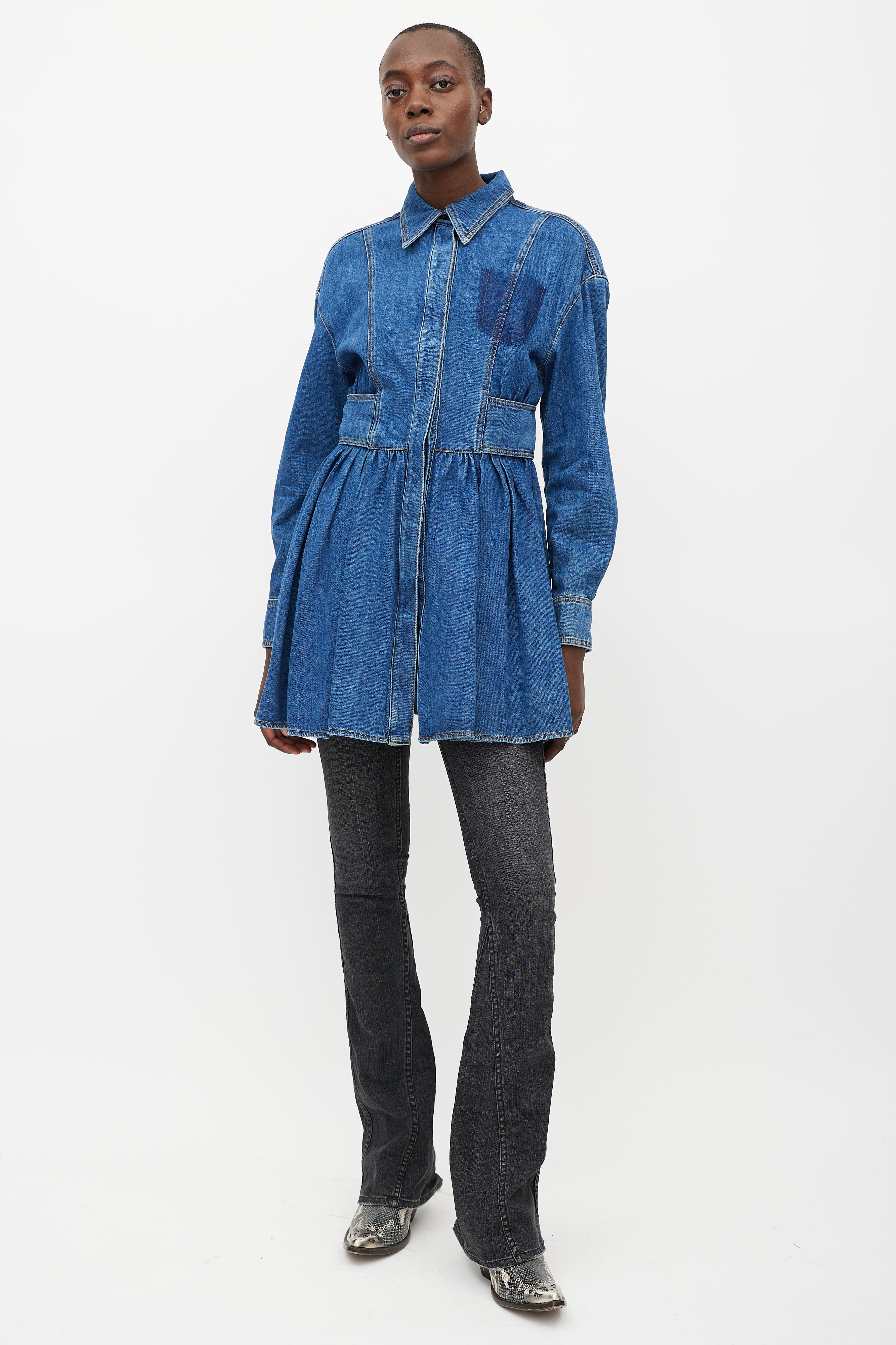 alexander mcqueen denim mini dress MCQUEEN Belted denim mini dress