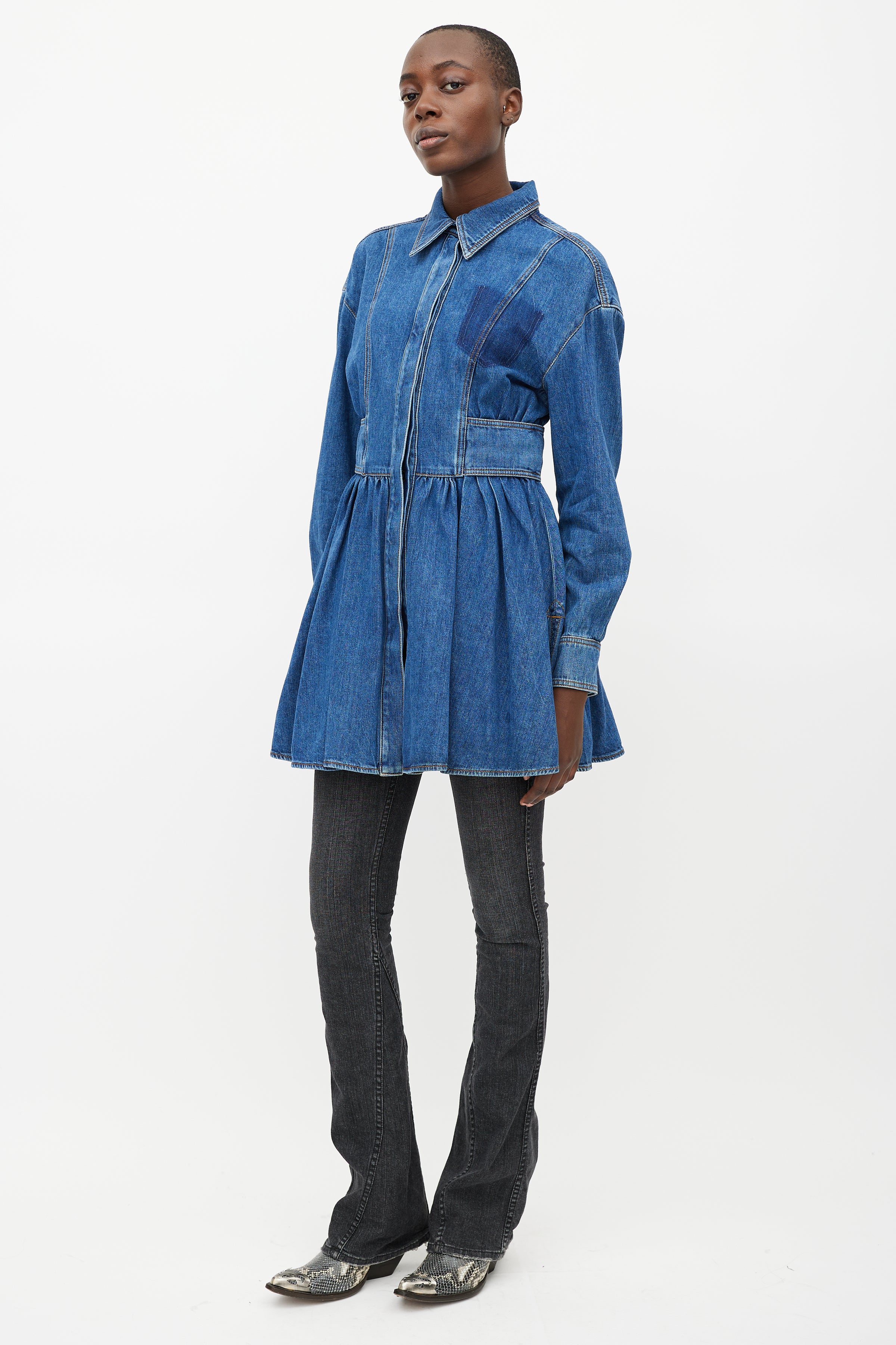 McQueen // Blue Ruffled Denim Dress VSP Consignment McQueen // Blue Ruffled Denim Dress VSP Consignment