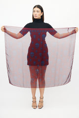 Alexander McQueen Burgundy & Blue Silk Skull Scarf