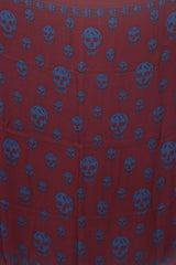 Alexander McQueen Burgundy & Blue Silk Skull Scarf