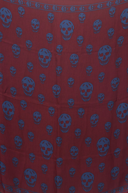 Alexander McQueen Burgundy & Blue Silk Skull Scarf