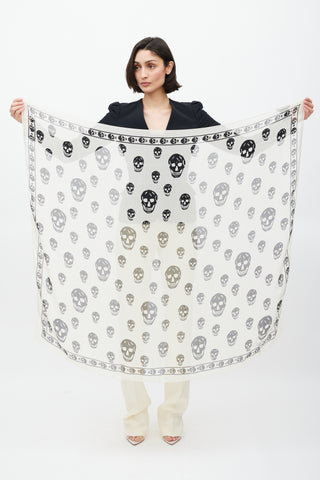 Alexander McQueen Cream & Black Silk Skull Print Scarf