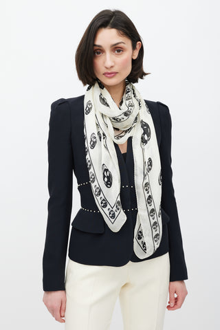 Alexander McQueen Cream & Black Silk Skull Print Scarf