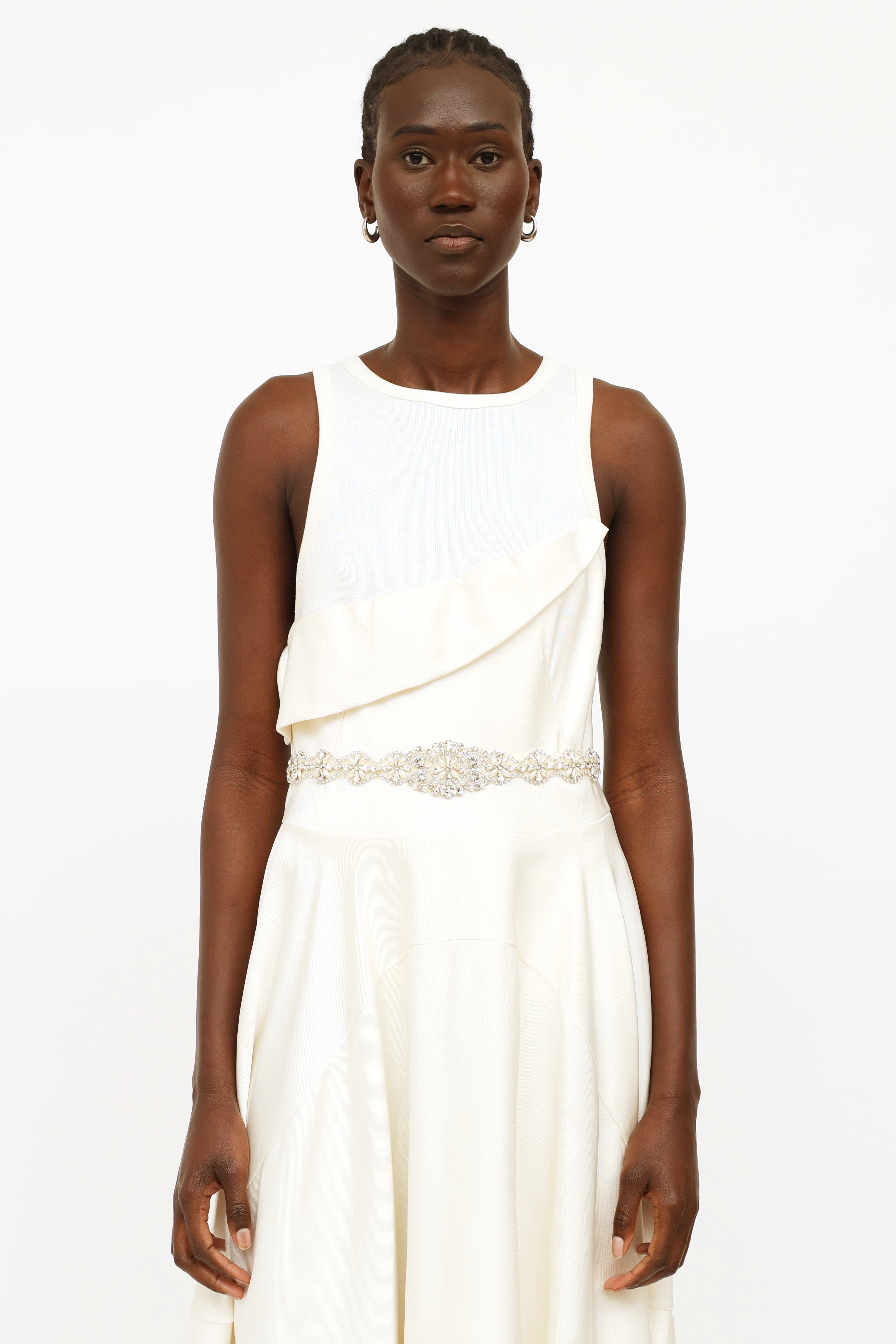 alexander mcqueen beige dress Women's Floral Jacquard Corset Dress in Cream