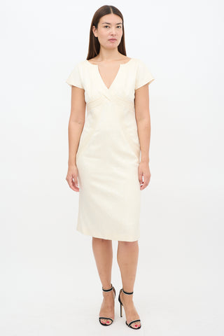 Alexander McQueen Cream Silk & Wool Floral Jacquard Sheath Dress