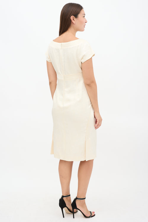 Alexander McQueen Cream Silk & Wool Floral Jacquard Sheath Dress