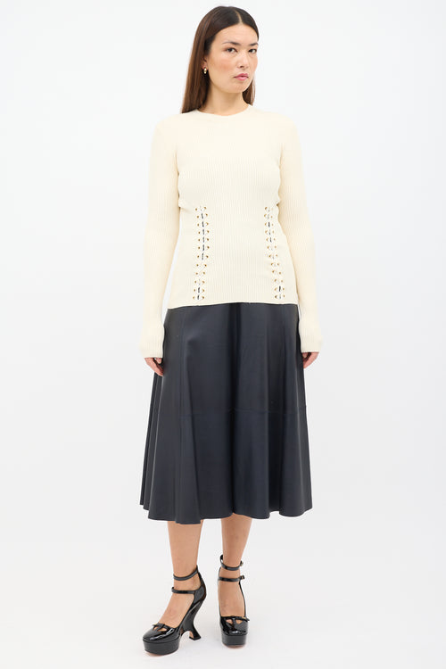 Alexander McQueen Cream Silk & Wool Lace Up Sweater