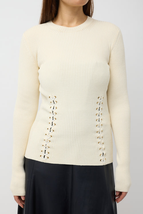 Alexander McQueen Cream Silk & Wool Lace Up Sweater