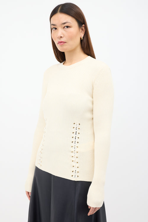 Alexander McQueen Cream Silk & Wool Lace Up Sweater