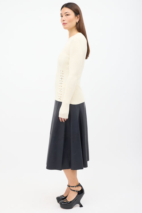 Alexander McQueen Cream Silk & Wool Lace Up Sweater
