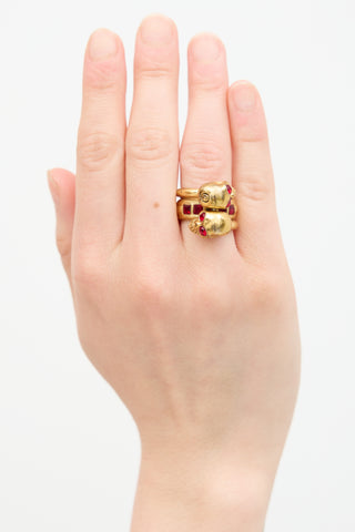 Alexander McQueen Crystal Double Skull Wrap Ring