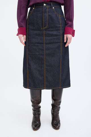 Alexander McQueen Dark Wash Denim Midi Skirt