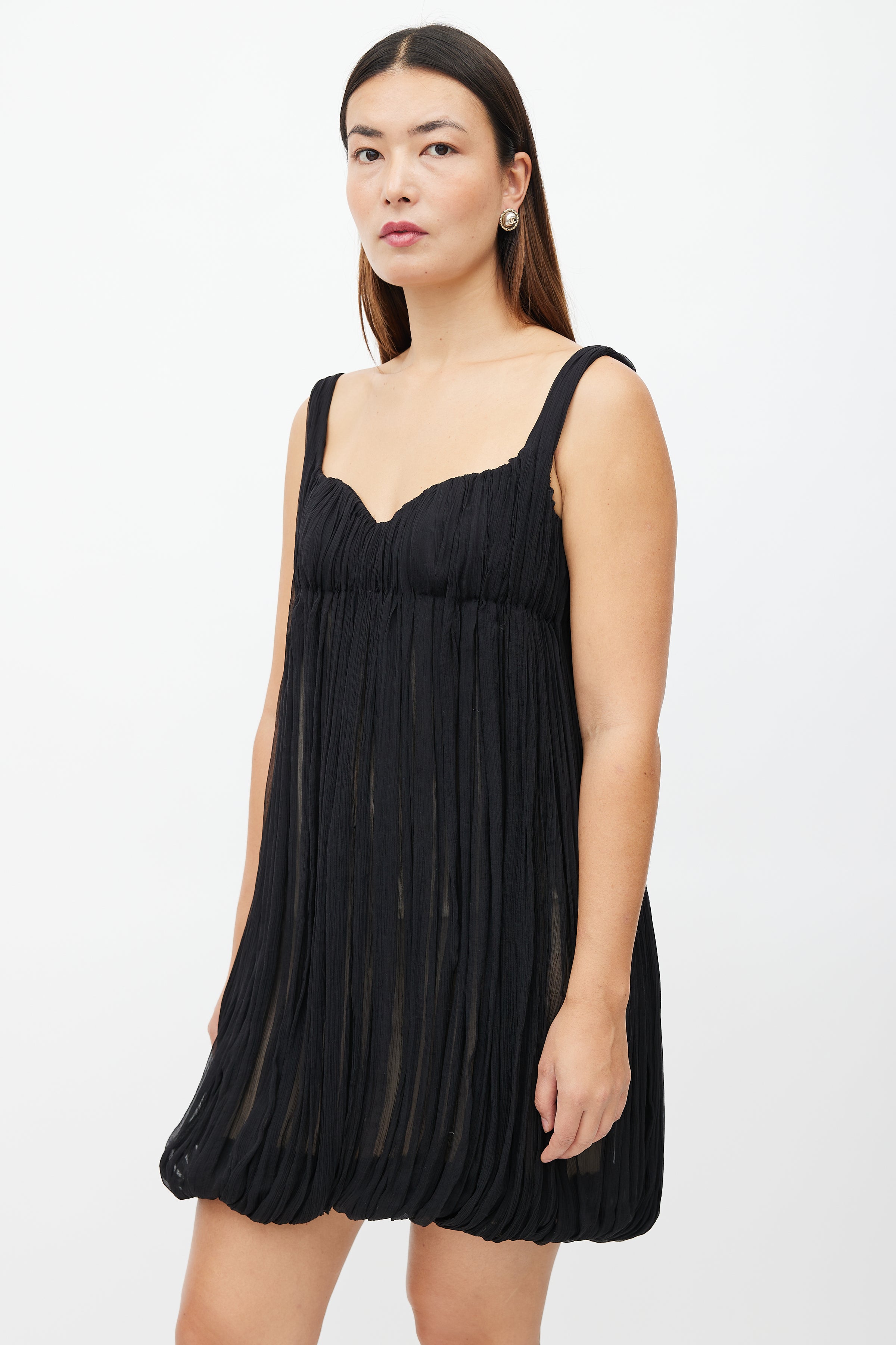 pleated silk mousseline babydoll dress Dalia Pleated Baby Doll Dress Aqua Sol / 6