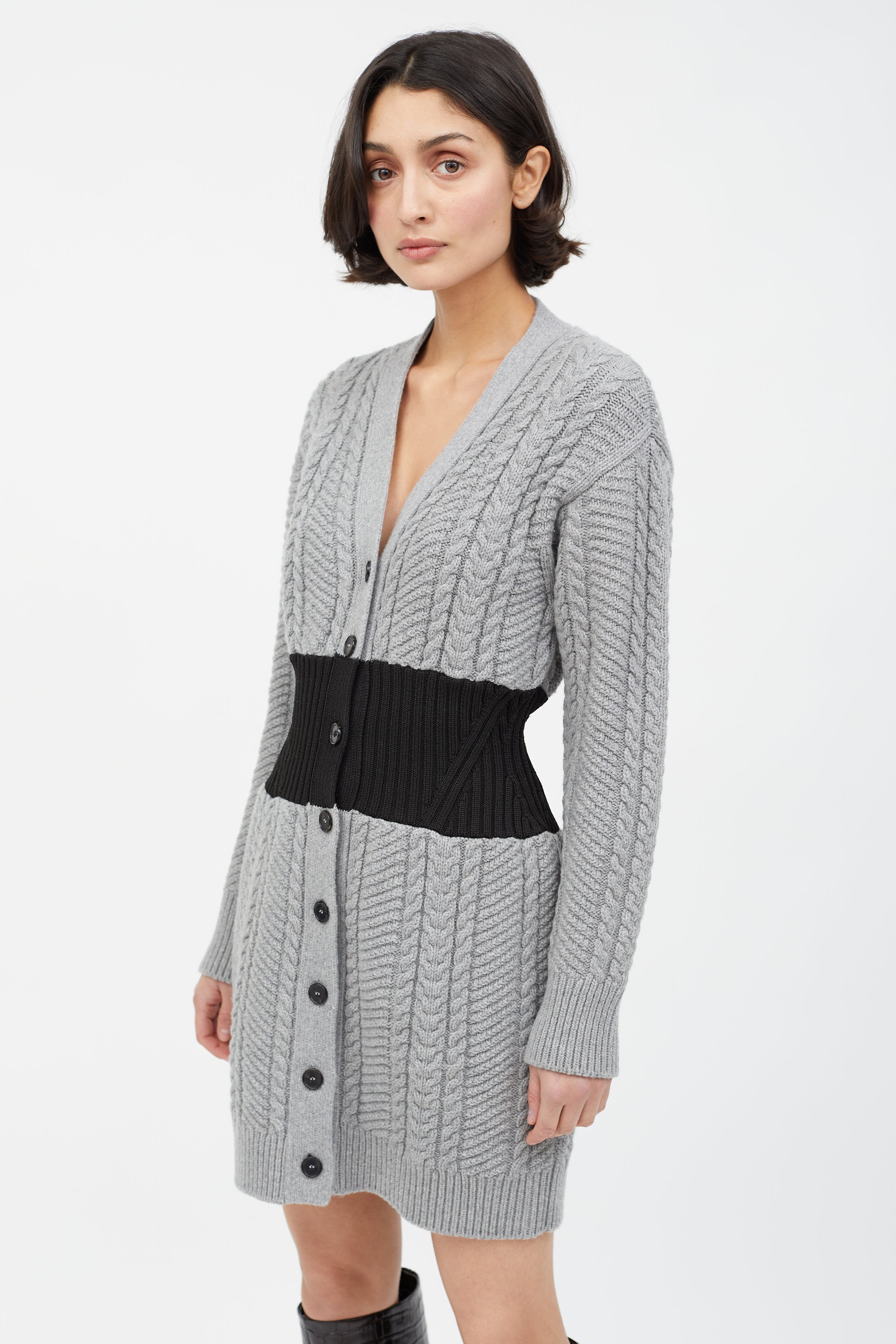 Alexander McQueen // Grey & Black Cable Knit Sweater Dress – VSP
