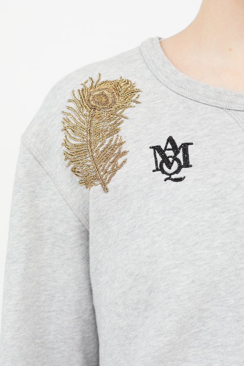 Alexander McQueen Grey Embroidery Crew Sweater
