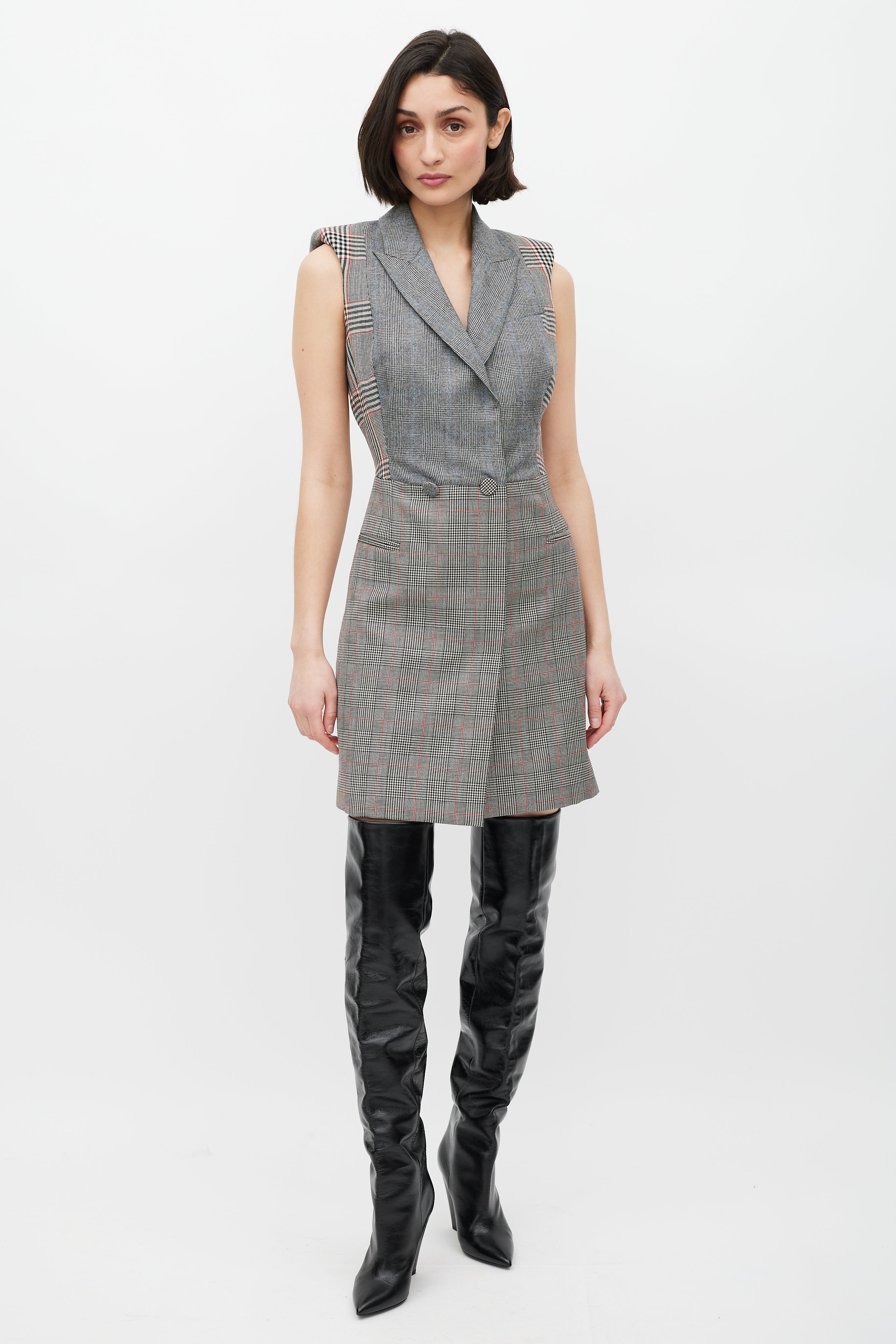grey checked blazer dress LIONESS Olympia Blazer Dress Grey Check
