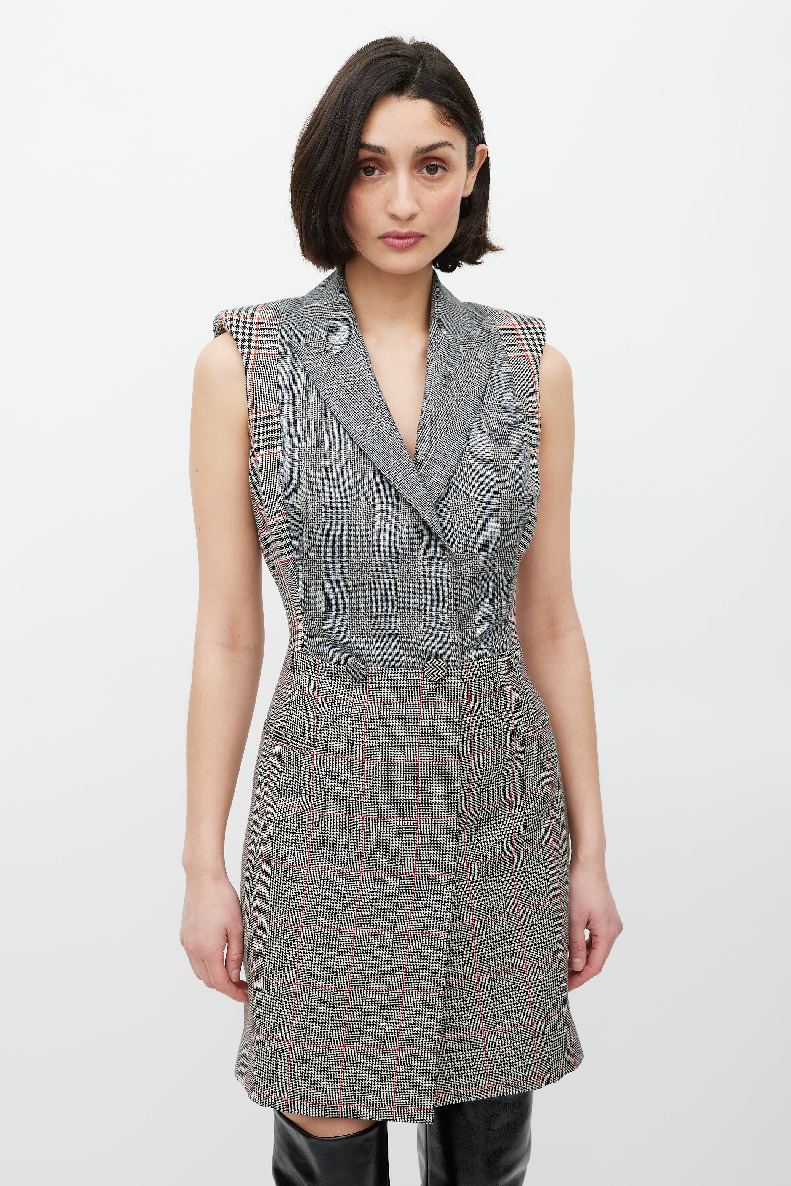 grey check blazer dress The Checked Blazer is Not Yet Over