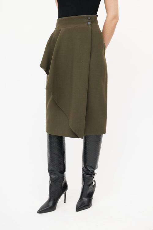 Alexander McQueen Khaki Green Drape Wrap Skirt