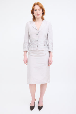 Alexander McQueen Grey Silk Floral Skirt Suit