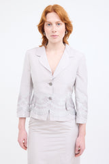 Alexander McQueen Grey Silk Floral  Skirt Suit