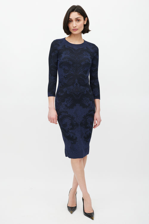Alexander McQueen Navy & Black Paisley Lace Dress