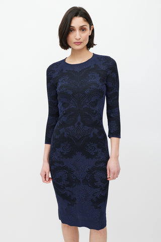 Alexander McQueen Navy & Black Paisley Lace Dress