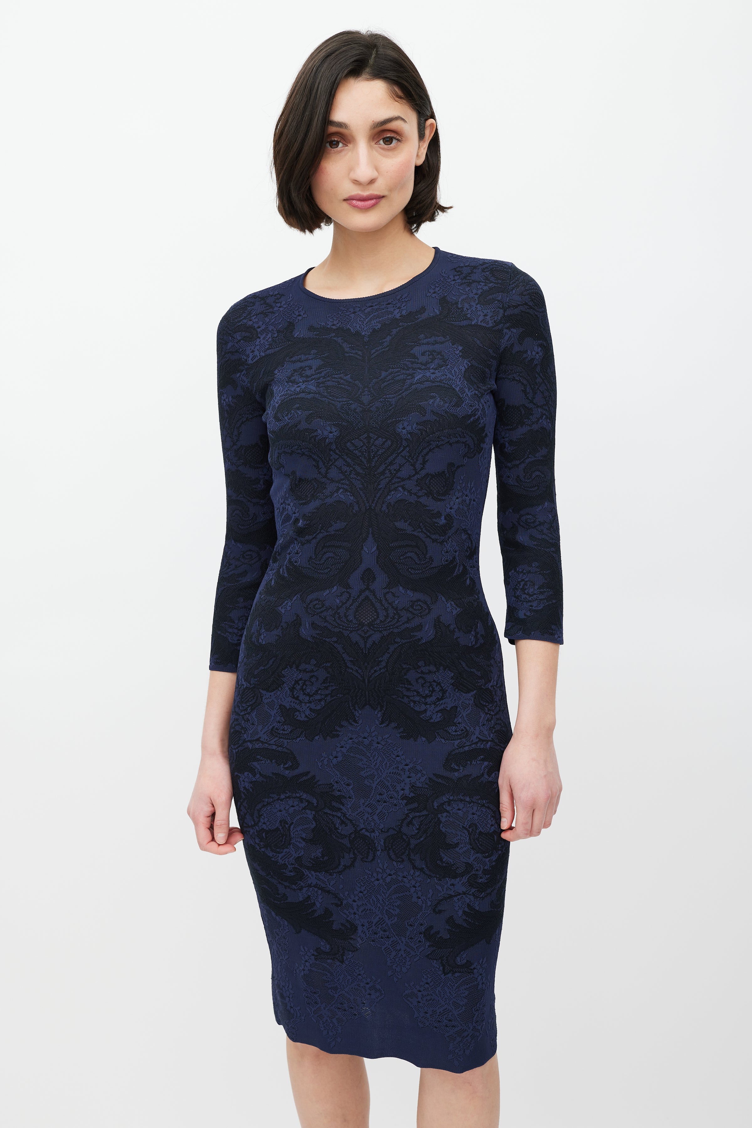 McQueen // Navy & Black Paisley Lace Dress VSP Consignment McQueen // Navy & Black Paisley Lace Dress VSP Consignment