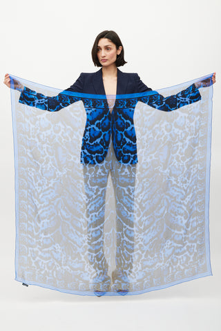 Alexander McQueen Blue & Black Silk Skull Scarf