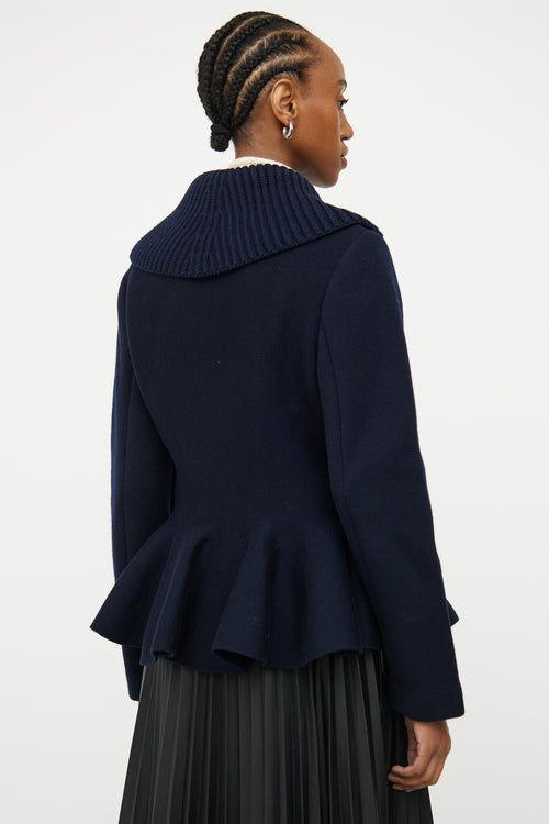 Alexander McQueen Navy Wool Peplum Jacket