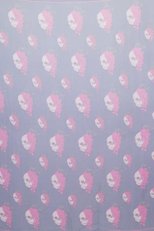 Alexander McQueen Navy & Pink Skull & Floral Scarf