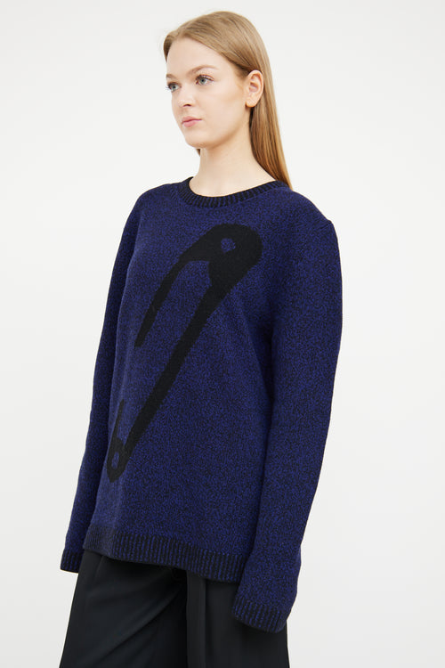 Alexander McQueen Blue & Black Wool Knit Sweater