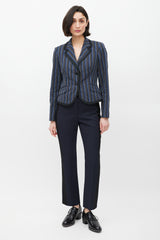 Alexander McQueen Navy & White Striped Ruffled Blazer