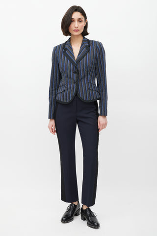 Alexander McQueen Navy & White Striped Ruffled Blazer