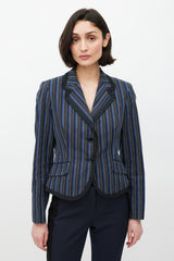 Alexander McQueen Navy & White Striped Ruffled Blazer