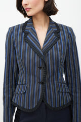 Alexander McQueen Navy & White Striped Ruffled Blazer