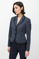 Alexander McQueen Navy & White Striped Ruffled Blazer