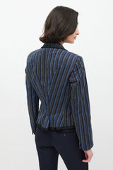 Alexander McQueen Navy & White Striped Ruffled Blazer