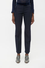 Alexander McQueen Navy & Gold Wool Straight Leg Trouser