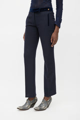 Alexander McQueen Navy & Gold Wool Straight Leg Trouser