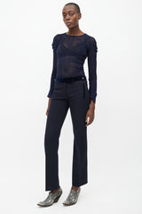 Alexander McQueen Navy & Gold Wool Straight Leg Trouser